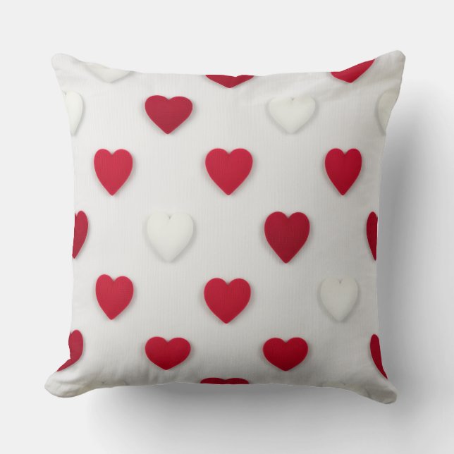 Classic Red & White Heart Pattern Cotton Cushion (Front)