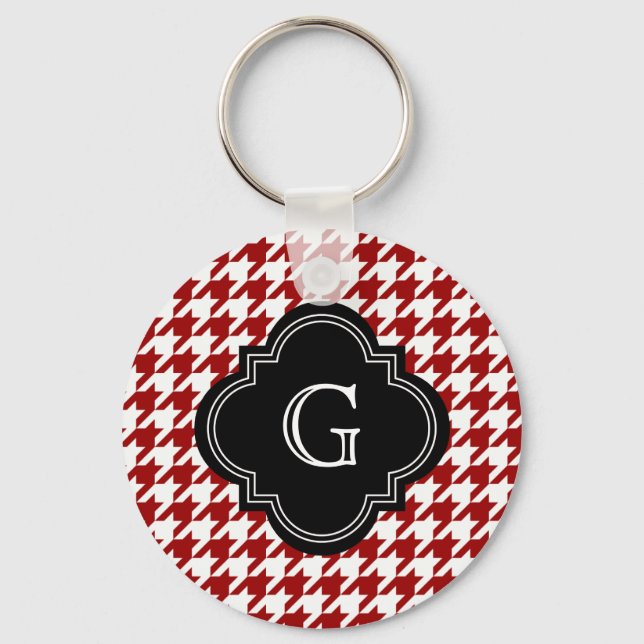 Classic Red White Houndstooth With Monogram Key Ring (Front)