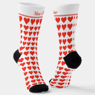 Classic Red White Little Hearts Custom Name Script Socks