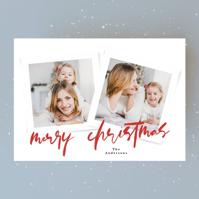 classic red & white merry christmas multi photo holiday card (Creator Uploaded)