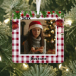 Classic Red White plaid Christmas Photo Metal Orna Metal Tree Decoration<br><div class="desc">Classic Red White plaid Christmas Photo Metal Orna Metal Ornament</div>