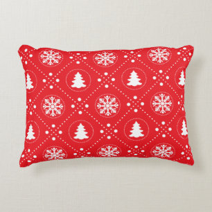 Classic Red White Snowflake Christmas Tree Design Decorative Cushion