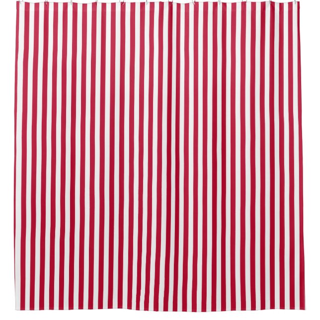 Classic Red White Stripe Pattern Shower Curtain (Front)
