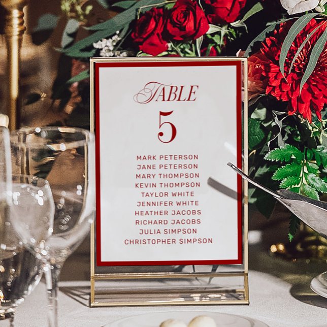 Classic Red White Wedding Seating Chart Table Number (Creator Uploaded)