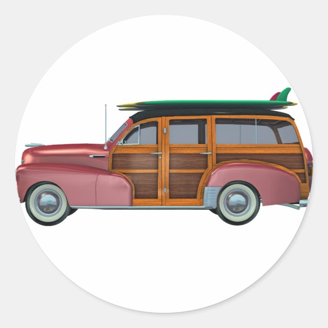 Classic Red Woody Round Sticker (Front)