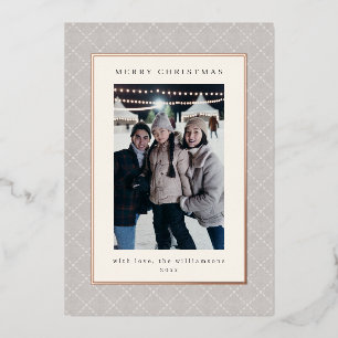 Classic Refined Gray Christmas Photo Rose Gold Foil Holiday Card