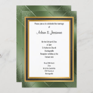 CLASSIC REGAL GREEN BLACK GOLD LAYER WEDDING INVITATION
