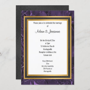 CLASSIC REGAL PURPLE BLACK GOLD LAYER WEDDING INVITATION