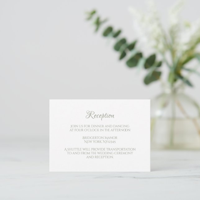 Classic Regency Green Cameo Wedding Reception Enclosure Card (Standing Front)