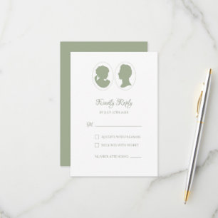 Classic Regency Green Cameo Wedding RSVP Card