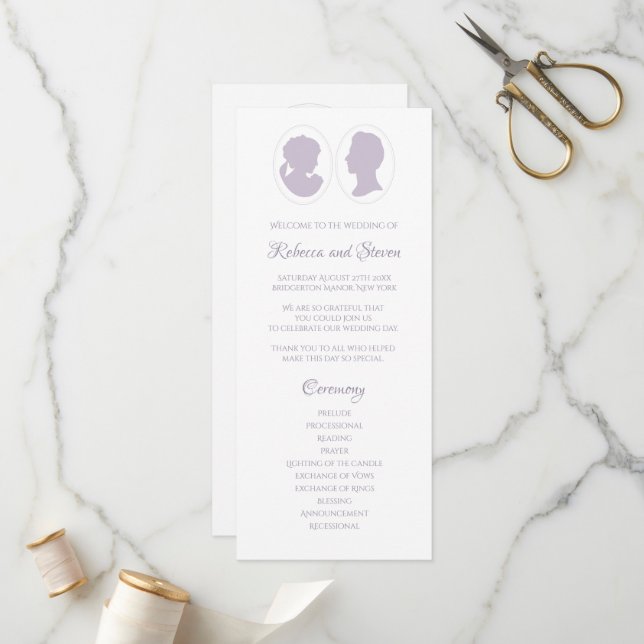Classic Regency Purple Cameo Wedding Ceremony Program (Front/Back In Situ)