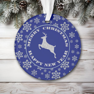 Classic Reindeer Blue Snowflake Ornament