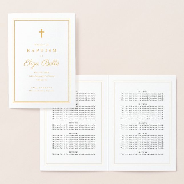 Classic Religious Baptism Program Gold Foil  Card (Display)