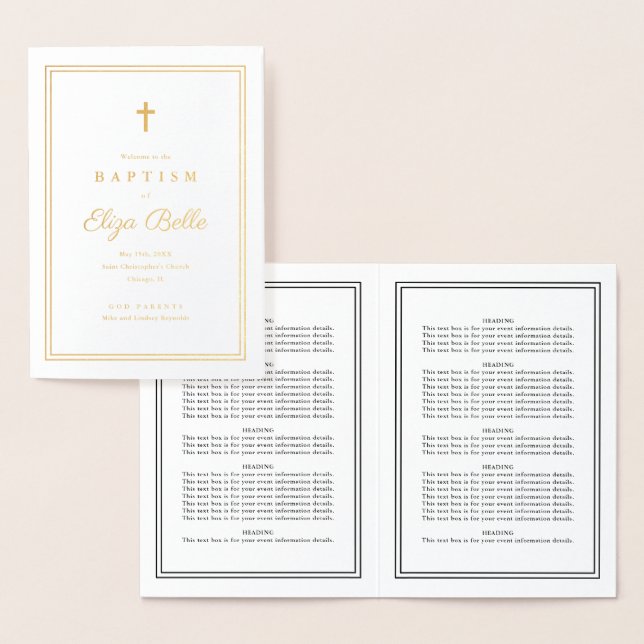 Classic Religious Baptism Program Gold Foil  Foil Card (Display)