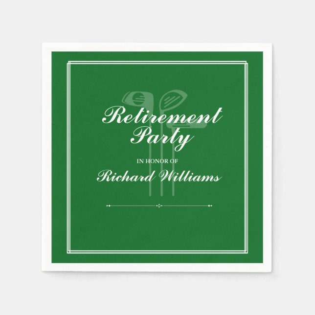 Classic Retirement Golf Clubs Theme Green White Napkin (Front)