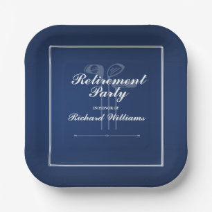 Classic Retirement Golf Theme Blue White Paper Plate