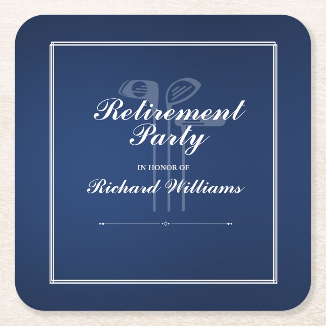 Classic Retirement Golf Theme Green Blue Square Paper Coaster (Front)