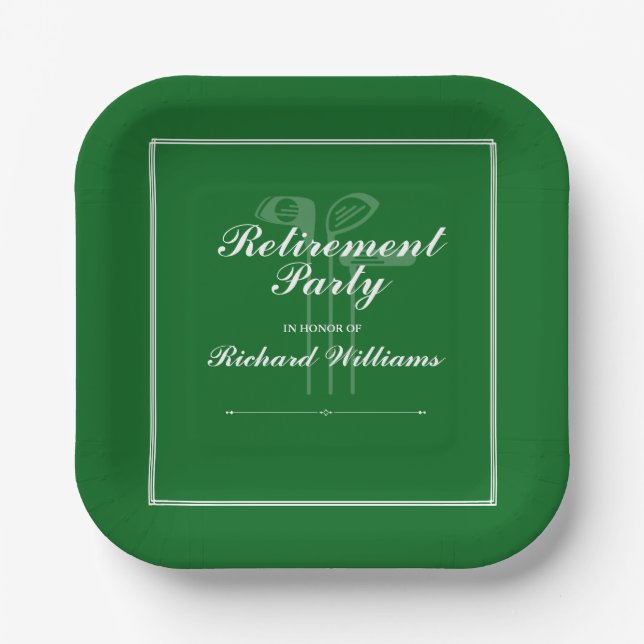 Classic Retirement Golf Theme Green White Paper Plate (Front)