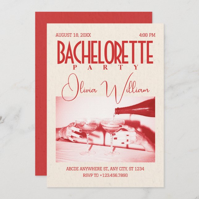 Classic retro bachelorette party invitation (Front/Back)