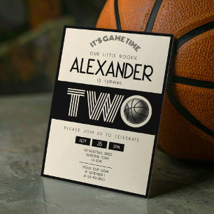 Classic Retro Black Basketball 2nd Birthday Invitation