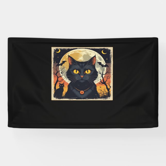 Classic Retro Black Cat Halloween T-Shirt Classic  Banner (Horizontal)