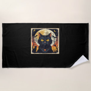 Classic Retro Black Cat Halloween T-Shirt Classic Beach Towel