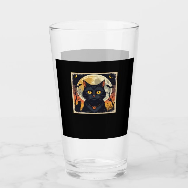 Classic Retro Black Cat Halloween T-Shirt Classic  Glass (Front)