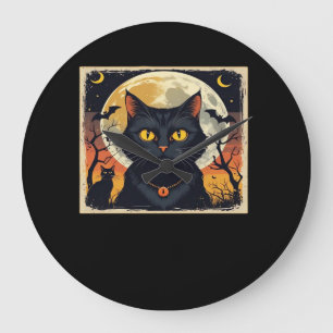 Classic Retro Black Cat Halloween T-Shirt Classic  Large Clock