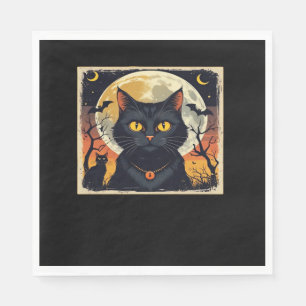 Classic Retro Black Cat Halloween T-Shirt Classic  Napkin