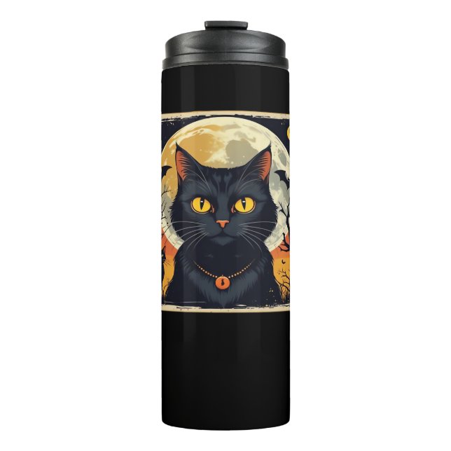 Classic Retro Black Cat Halloween T-Shirt Classic  Thermal Tumbler (Front)