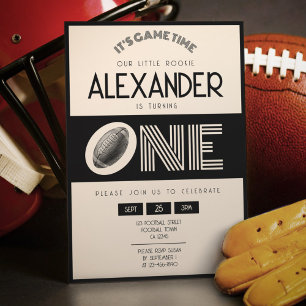 Classic Retro Black Football 1st Birthday Invitation