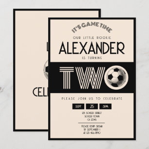 Classic Retro Black Soccer 2nd Birthday Invitation