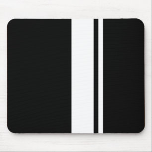 Classic Retro Black & White Race Car Stripes Mouse Pad