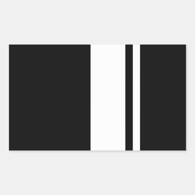 Classic Retro Black & White Race Car Stripes Rectangular Sticker (Front)