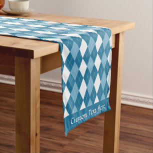 Classic Retro Blue Argyle Diamond Pattern Short Table Runner