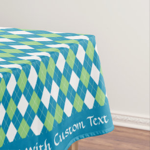 Classic Retro Blue Lime Green Argyle Diamond Tablecloth
