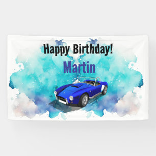 Classic Retro Blue Sports Car Birthday Adventure Banner