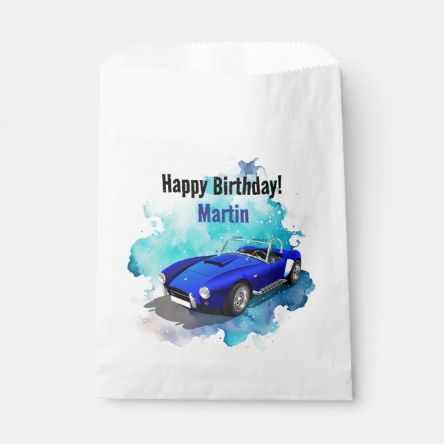Classic Retro Blue Sports Car Birthday Adventure Favour Bag (Front)