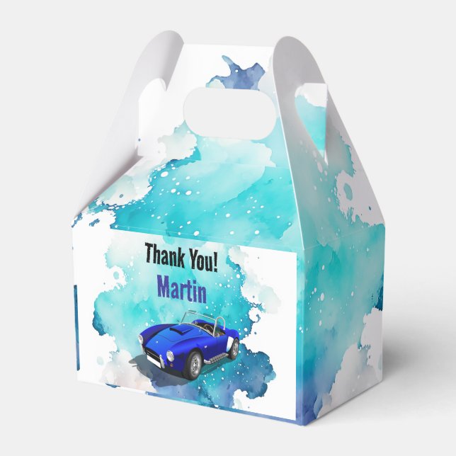 Classic Retro Blue Sports Car Birthday Adventure Favour Box (Front Side)