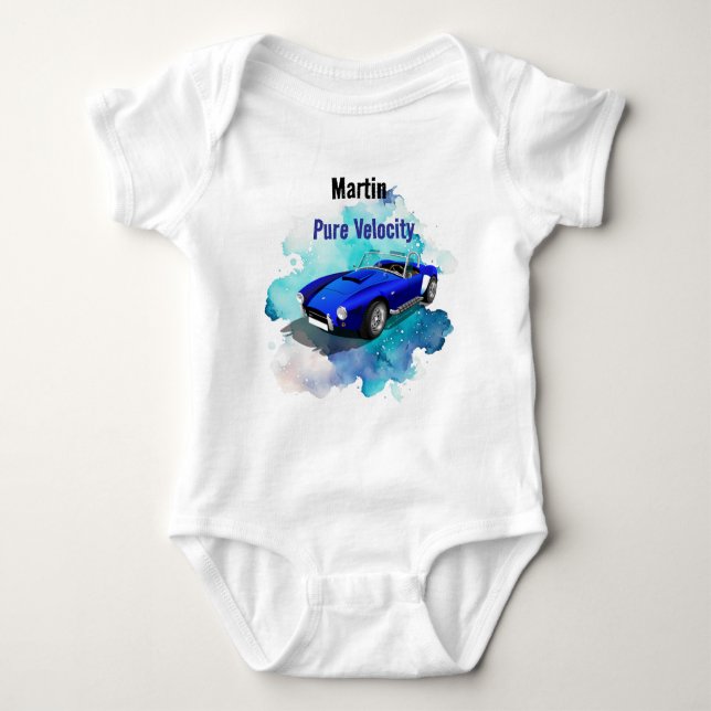 Classic Retro Blue Sports Car Birthday Adventure H Baby Bodysuit (Front)