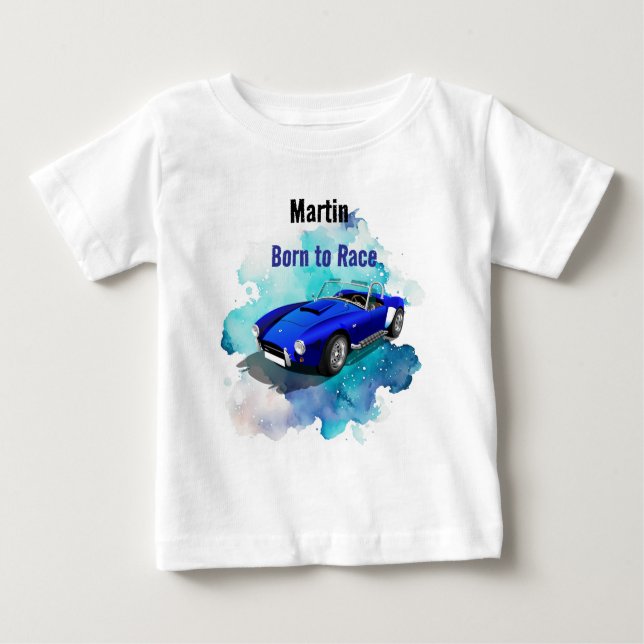 Classic Retro Blue Sports Car Birthday Adventure H Baby T-Shirt (Front)