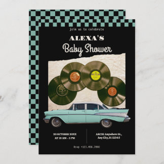 Classic retro car baby shower invitation