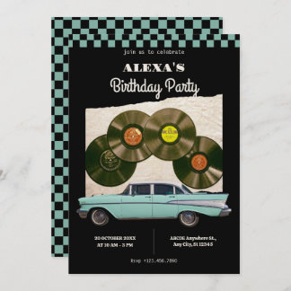 Classic retro car birthday invitation