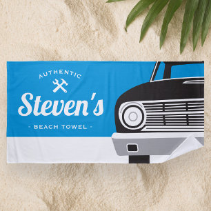 Classic Retro Car   Customised Name Own Brand Beach Towel
