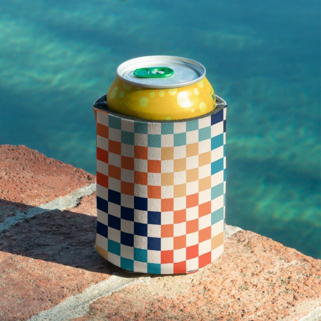 Classic Retro Chequered Chequerboard Pattern Can Cooler (In Situ Pool)