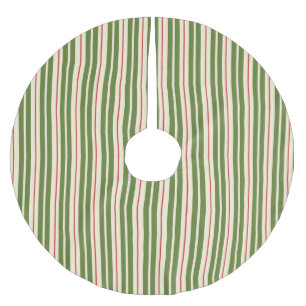 Classic Retro Christmas Stripes Olive Cream Red Brushed Polyester Tree Skirt