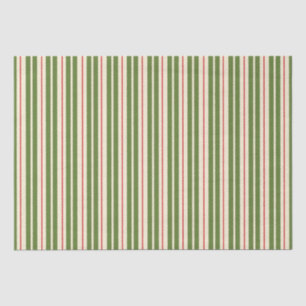 Classic Retro Christmas Stripes Olive Cream Red Tissue Paper