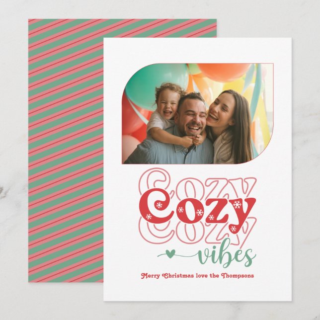 Classic Retro Cosy Vibes Only Christmas Photo Holiday Card (Front/Back)