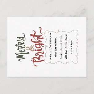 Classic Retro Festive Merry & Bright Christmas Holiday Postcard