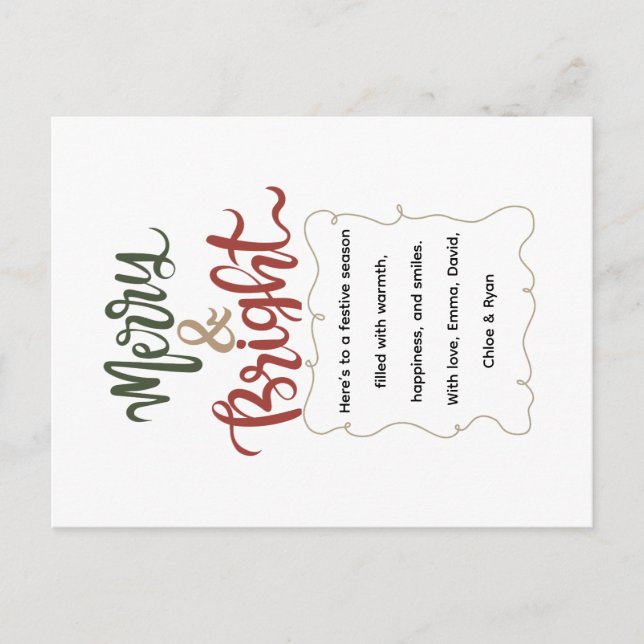 Classic Retro Festive Merry & Bright Christmas  Holiday Postcard (Front)